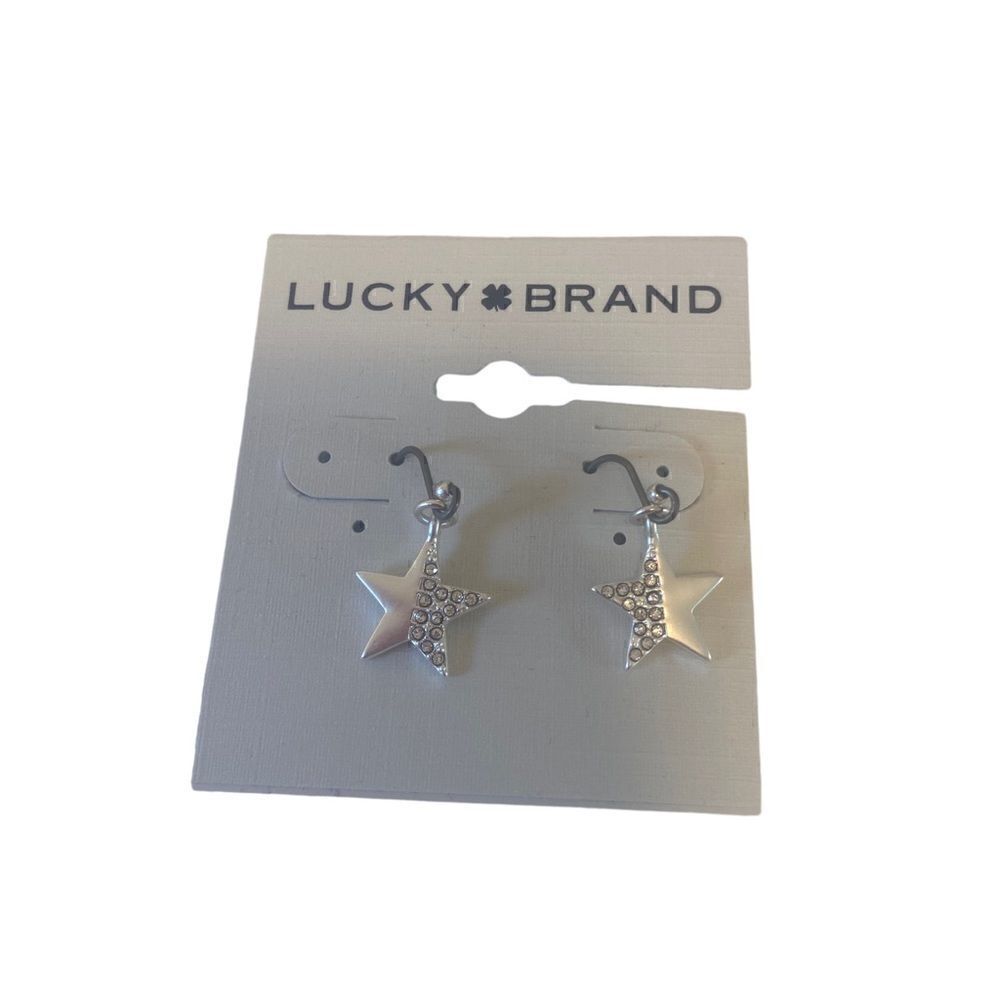 Mini Pave Silver Star Drop Earrings - Picture 5 of 6